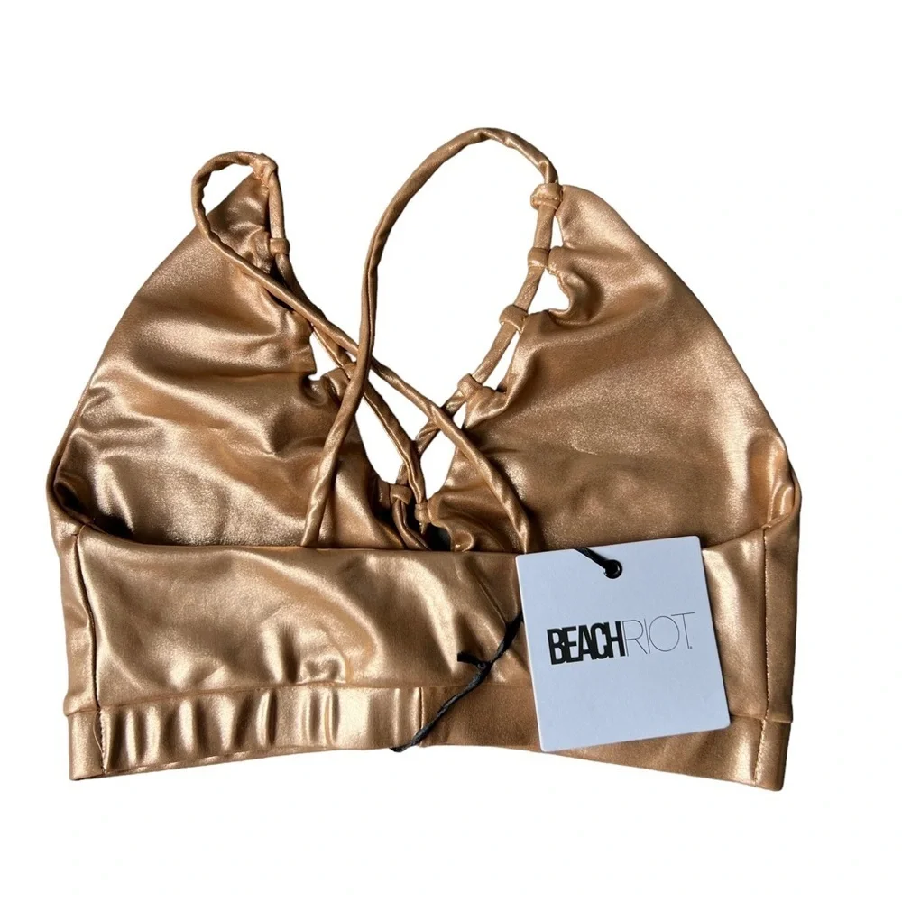 Beach Riot Metallic Rose Gold Nicolette Bra/Cropped Top Sz S NWT